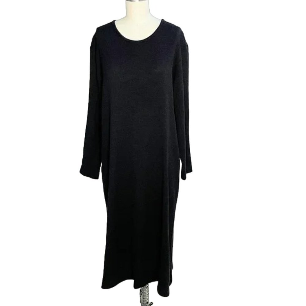 Christopher Calvin Black Long Sleeve Waffle Knit Lagenlook Modest Maxi Dress